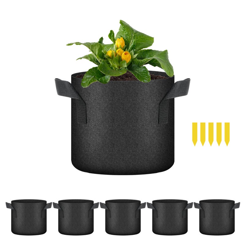 HealSmart Plant Grow Bags 2 Gallon, Tomoato Planter Pots 5-Pack with Handles, Aeration Nonwoven Fabric, Heavy Duty Gardening Planter for Vegetable, Herbs and Flowers, Black 2024 Version - Image 1